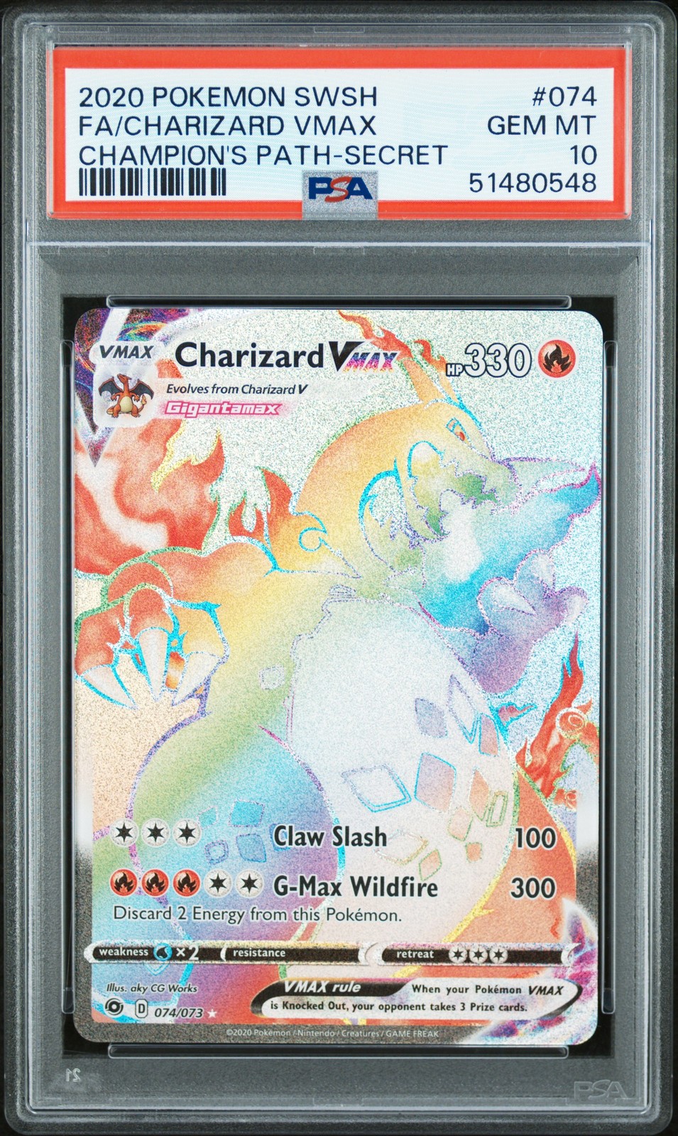 2020 POKEMON SWORD & SHIELD CHAMP'S PATH SECRET FULL ART/CHARIZARD VMAX PSA 10