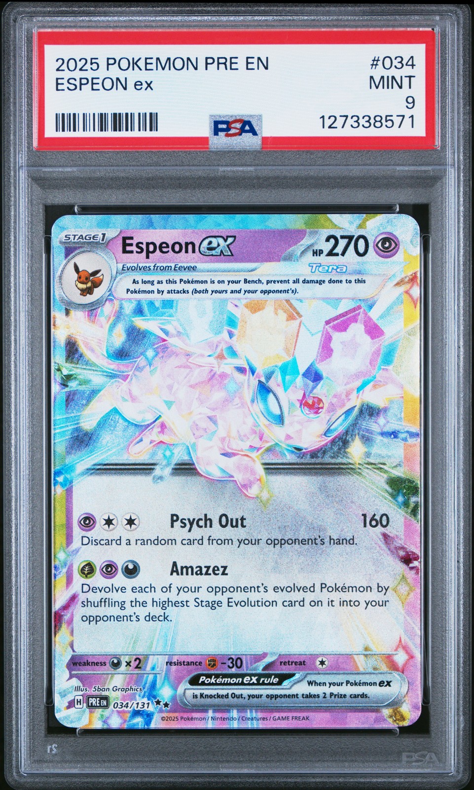 2025 POKEMON PRE EN-PRISMATIC EVOLUTIONS #034 ESPEON EX PSA 9