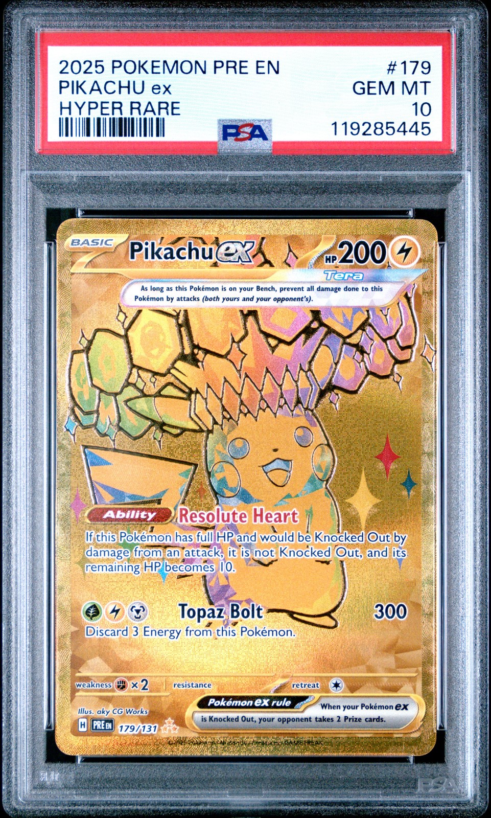 2025 POKEMON PRE EN-PRISMATIC EVOLUTIONS HYPER RARE #179 PIKACHU EX PSA 10