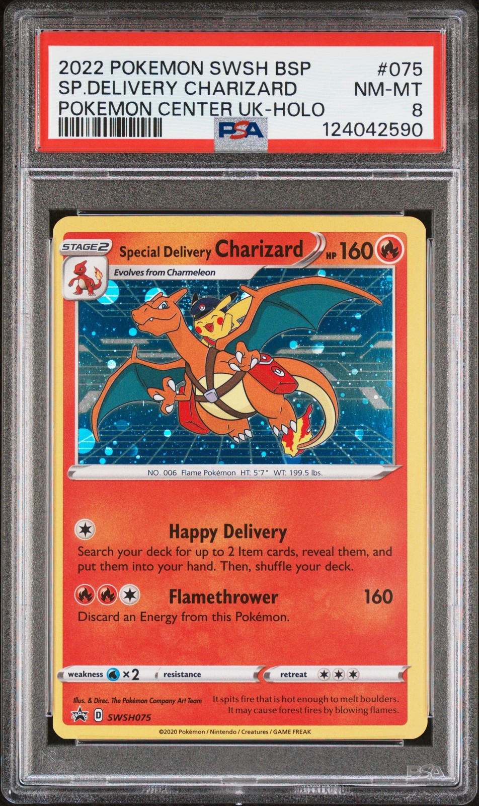 2022 POKEMON SWSH BLACK STAR PROMO #075 SPECIAL DELIVERY CHARIZARD-HOLO PSA 8