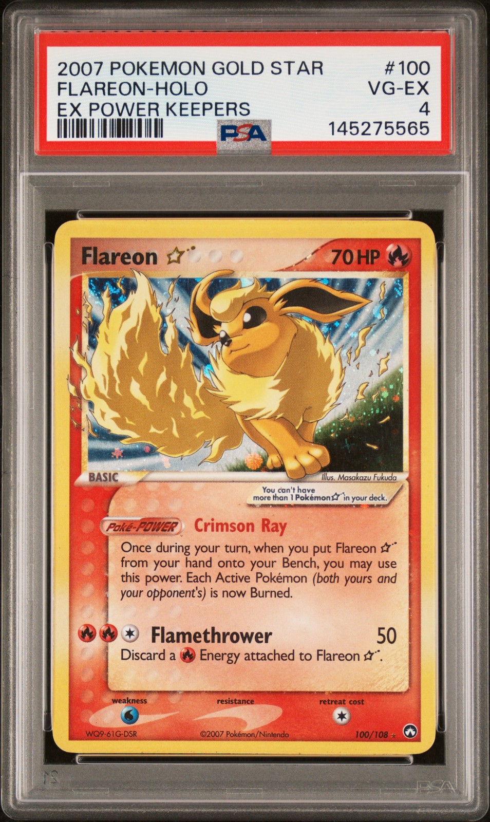 2007 POKEMON EX POWER KEEPERS GOLD STAR #100 FLAREON-HOLO PSA 4