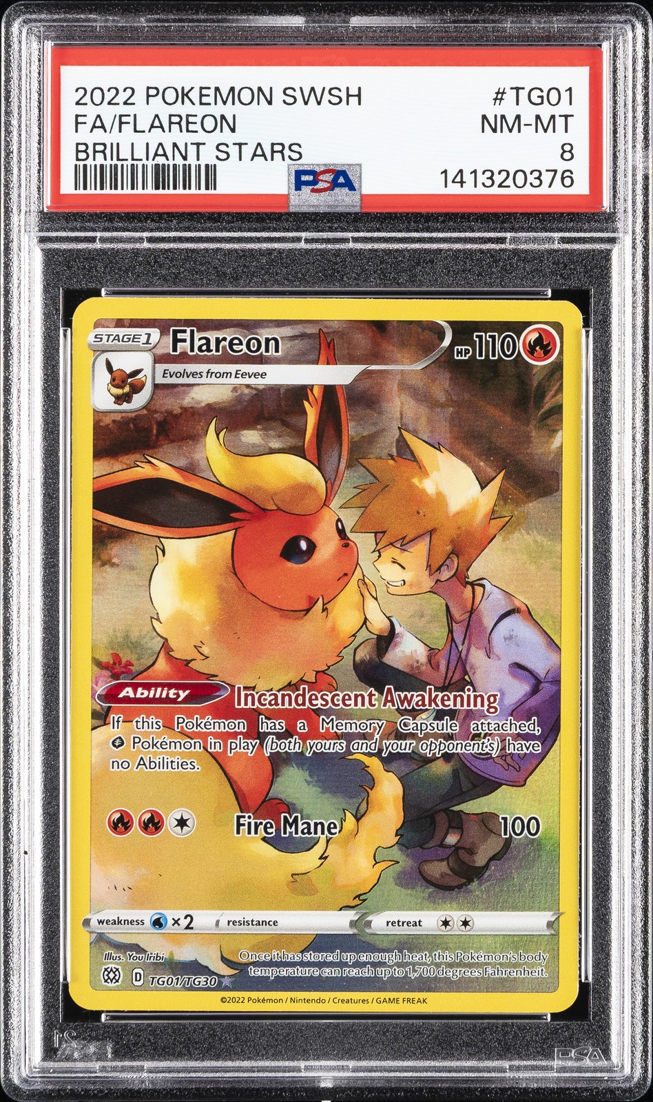 2022 POKEMON SWORD & SHIELD BRILLIANT STARS #TG01 FULL ART/FLAREON PSA 8