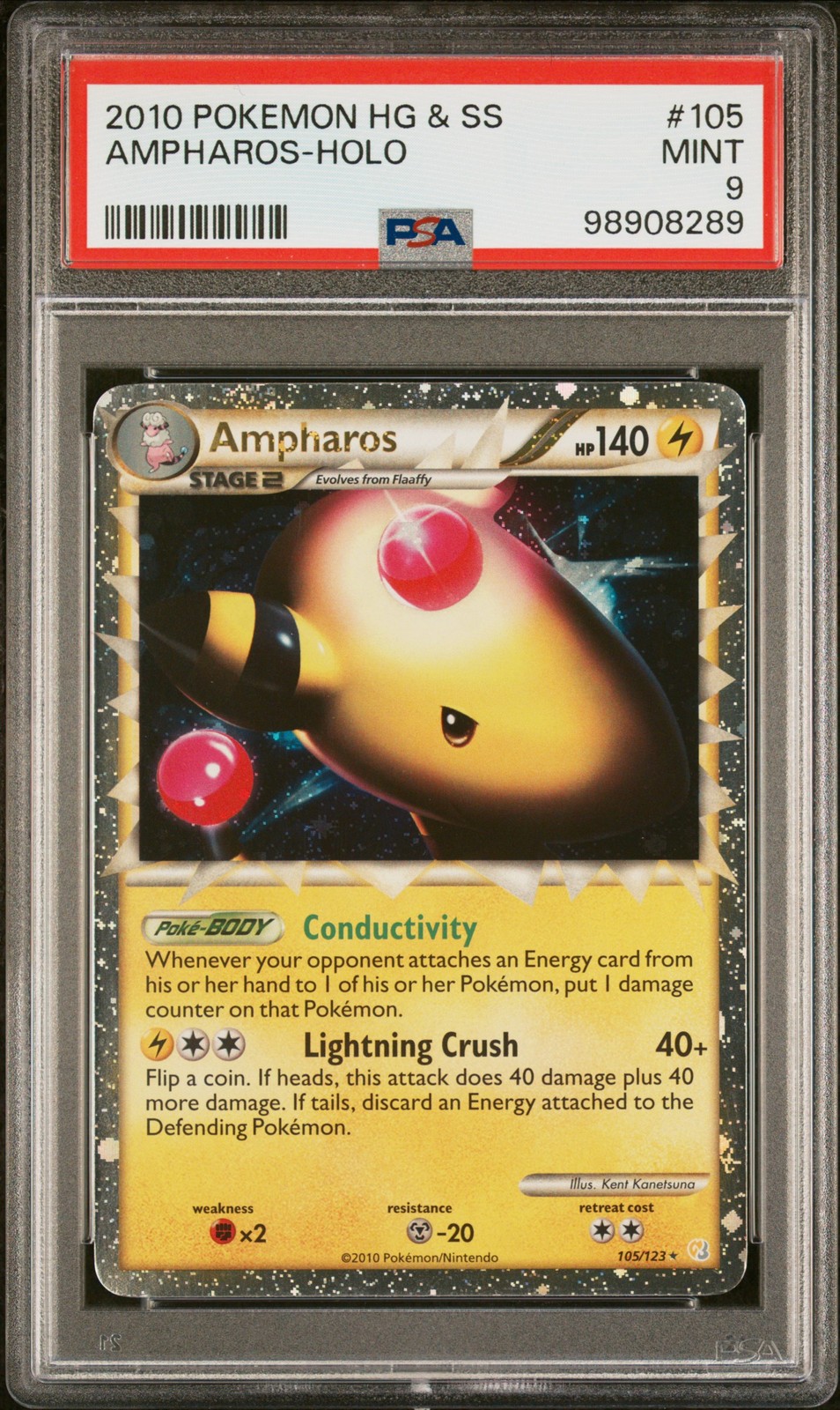 2010 POKEMON HEARTGOLD & SOULSILVER #105 AMPHAROS-HOLO PSA 9