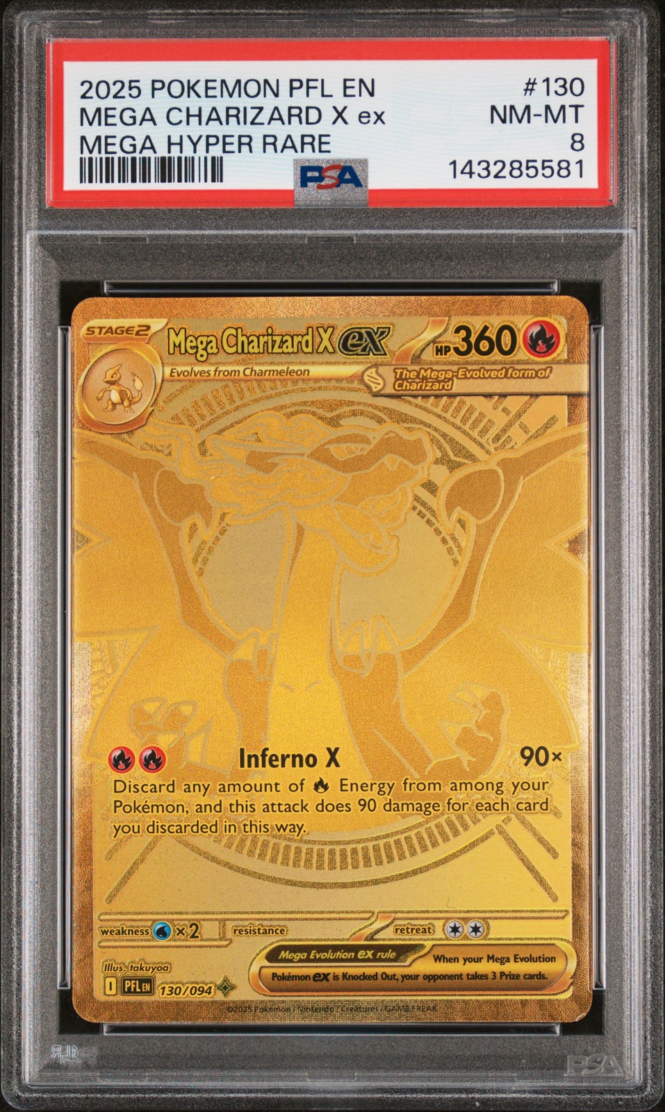2025 POKEMON PFL EN-PHANTASMAL FLAMES MEGA HYPER RARE MEGA CHARIZARD X EX PSA 8