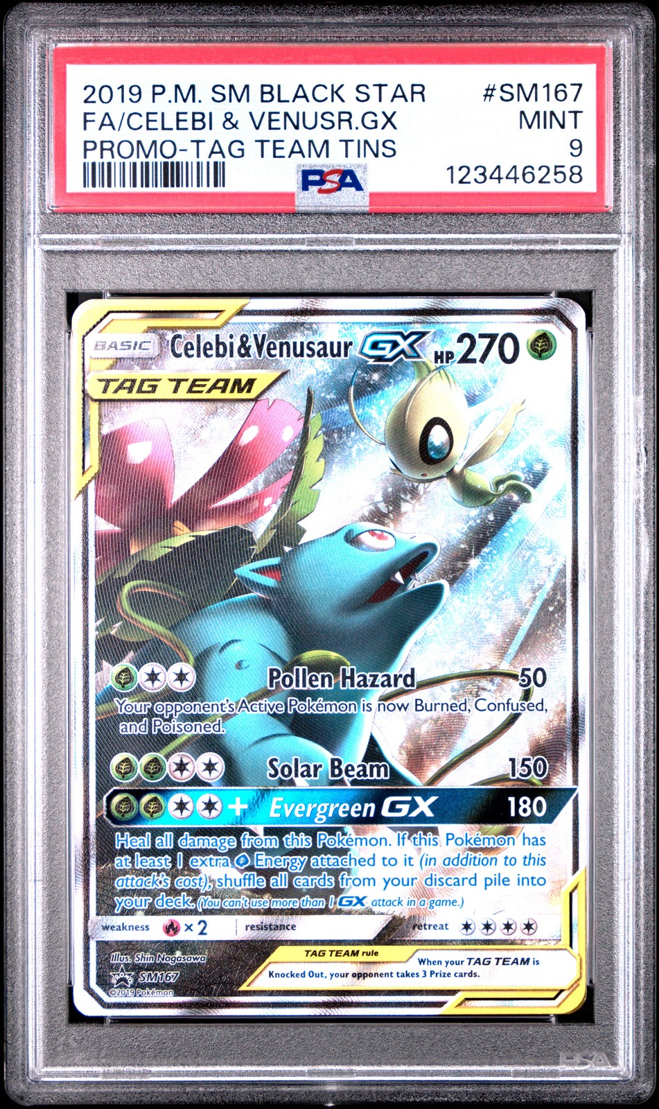 2019 POKEMON SM BLACK STAR PROMO #SM167 FULL ART/CELEBI & VENUSAUR GX PSA 9