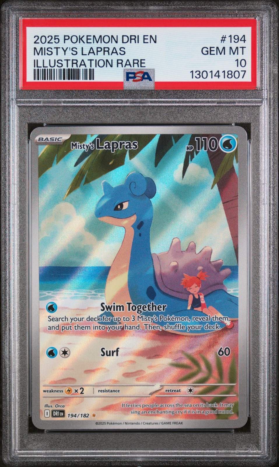 2025 POKEMON DRI EN-DESTINED RIVALS ILLUSTRATION RARE #194 MISTY'S LAPRAS PSA 10
