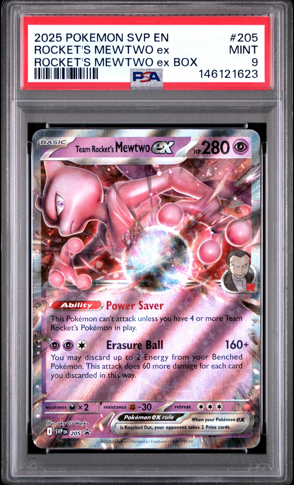 2025 POKEMON SVP EN-SV BLACK STAR PROMO #205 TEAM ROCKET'S MEWTWO EX PSA 9