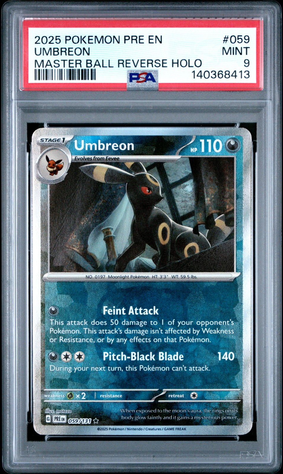 2025 POKEMON PRE EN-PRISMATIC EVOLUTIONS MASTER BALL REVERSE HOLO UMBREON PSA 9