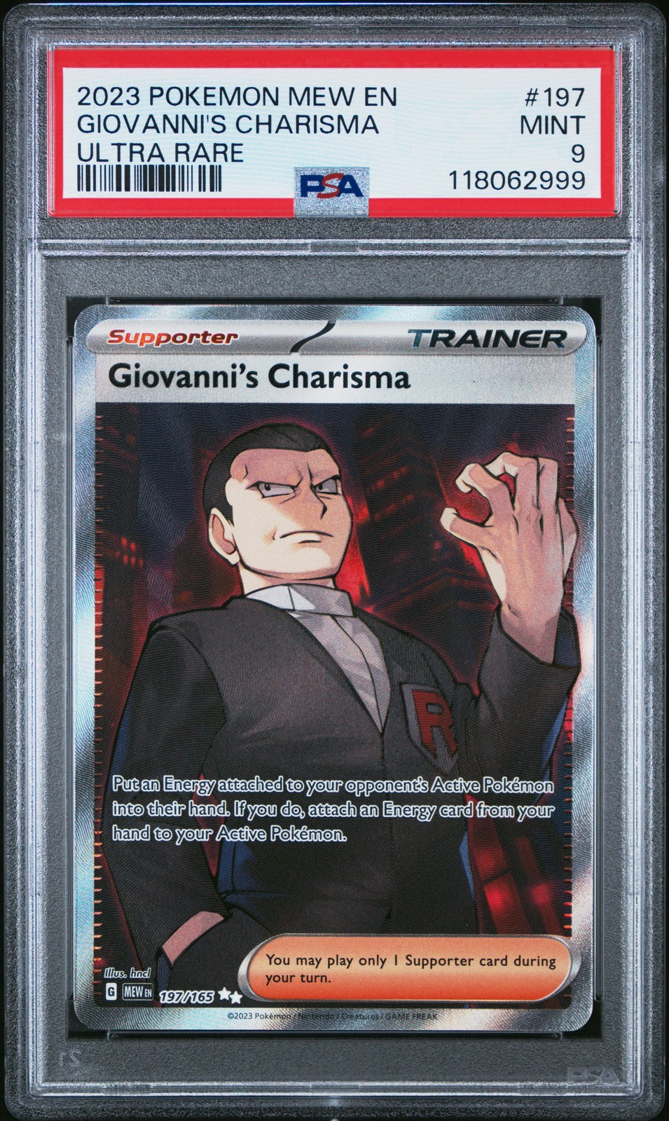 2023 POKEMON MEW EN-151 ULTRA RARE #197 GIOVANNI'S CHARISMA PSA 9