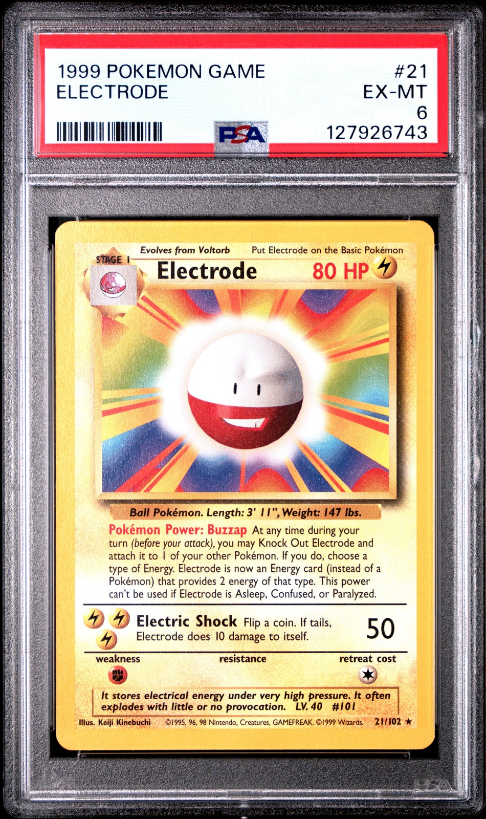1999 POKEMON GAME #21 ELECTRODE PSA 6