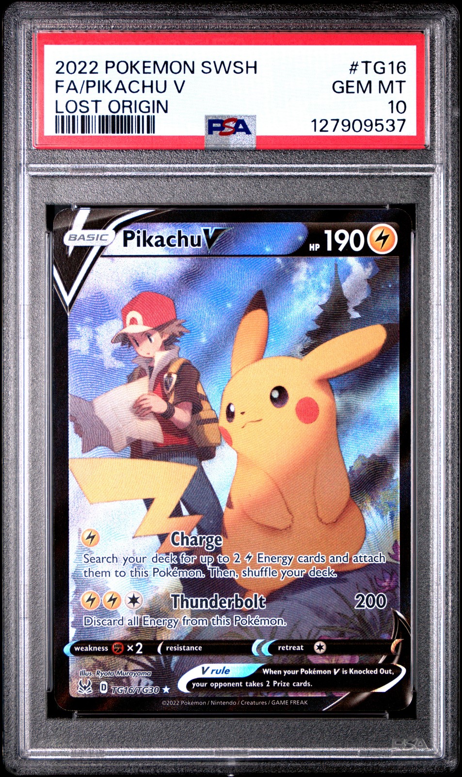 2022 POKEMON SWORD & SHIELD LOST ORIGIN #TG16 FULL ART/PIKACHU V PSA 10