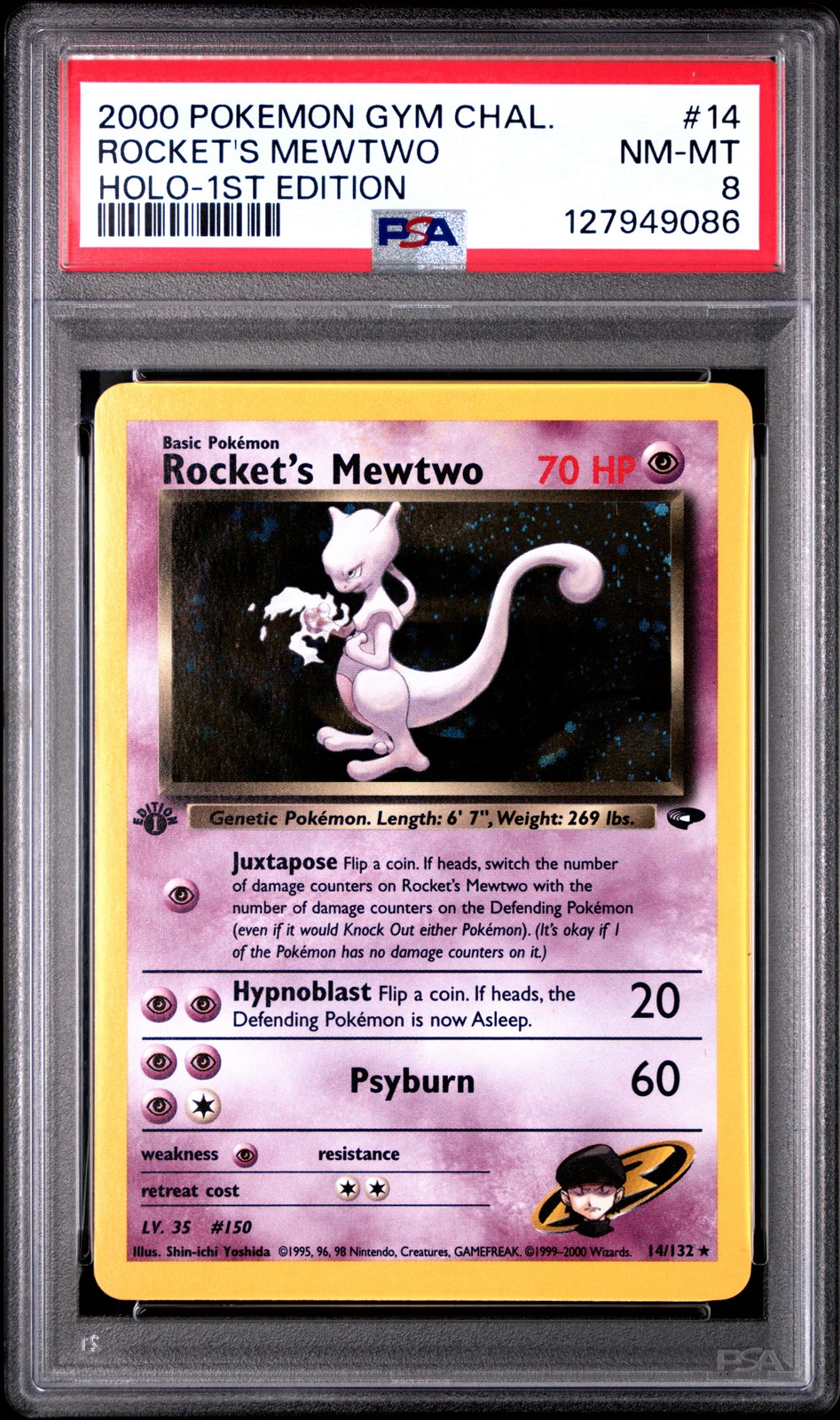 2000 POKEMON GYM CHALLENGE HOLO-1ST ED #14 ROCKET'S MEWTWO PSA 8