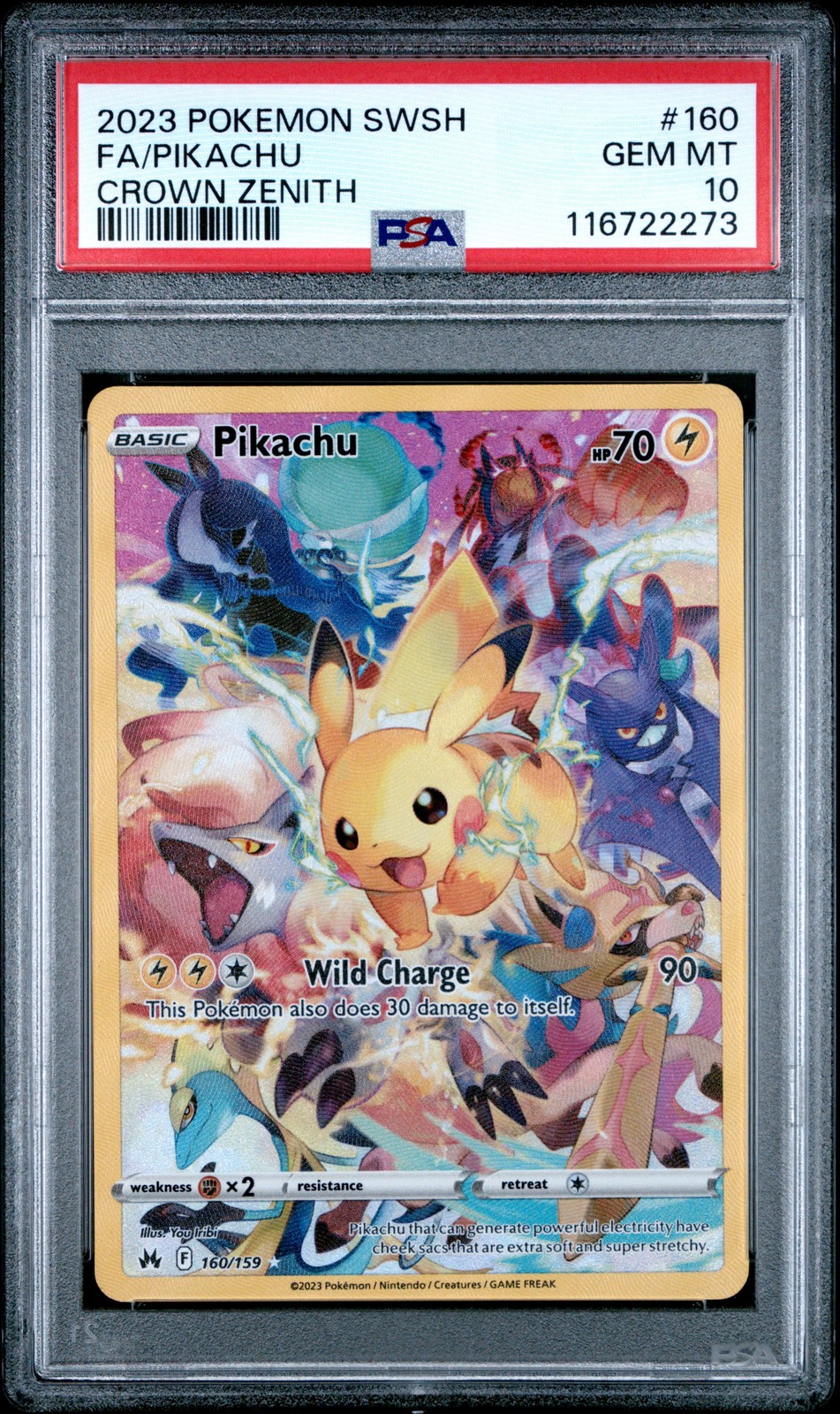 2023 POKEMON SWORD & SHIELD CROWN ZENITH #160 FULL ART/PIKACHU PSA 10