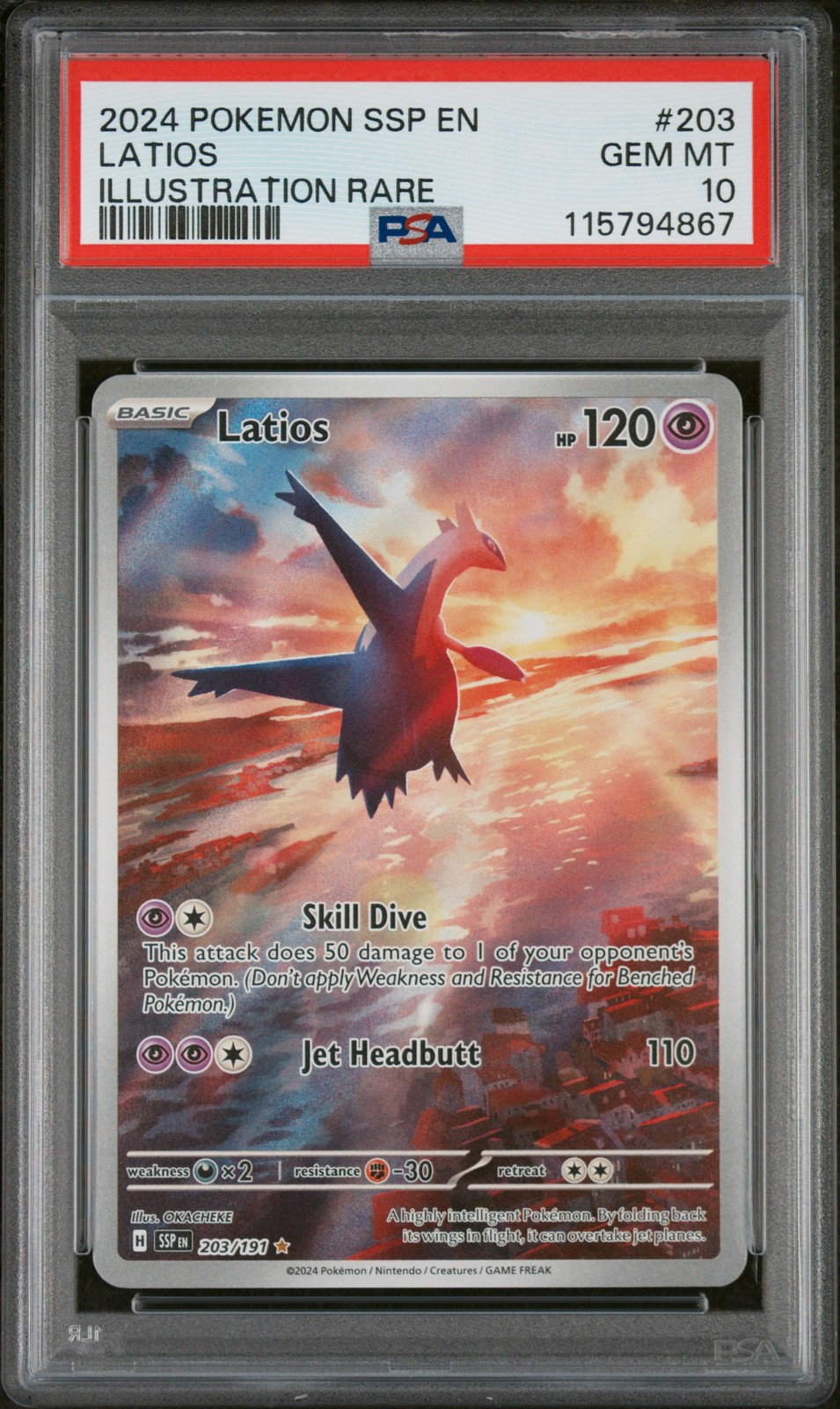 2024 POKEMON SSP EN-SURGING SPARKS ILLUSTRATION RARE #203 LATIOS PSA 10