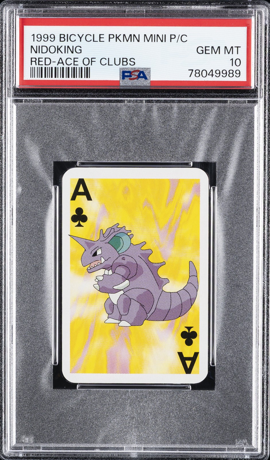 1999 BICYCLE POKEMON MINI PLAYING CARDS RED DECK ACE OF CLUBS NIDOKING PSA 10