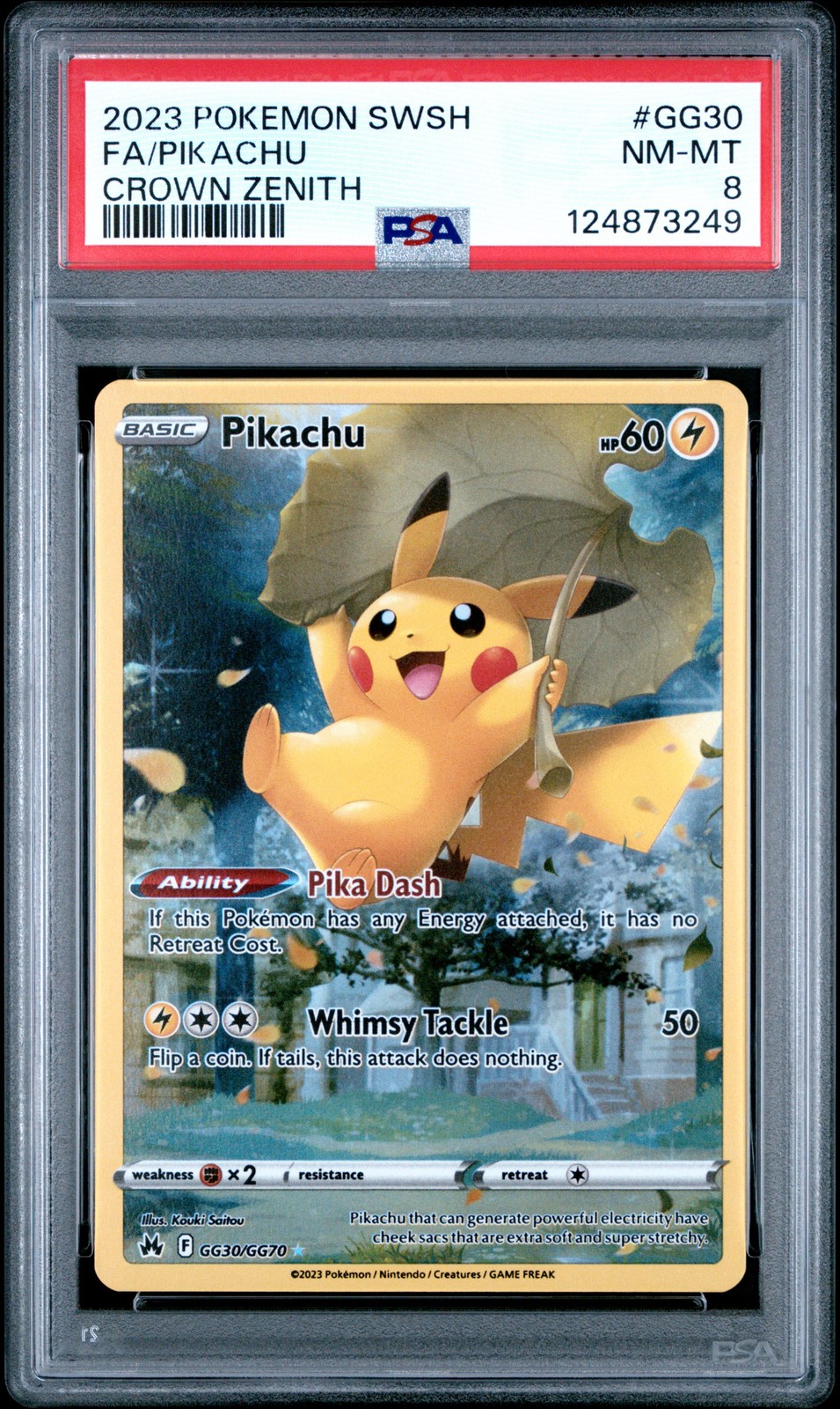 2023 POKEMON SWORD & SHIELD CROWN ZENITH #GG30 FULL ART/PIKACHU PSA 8