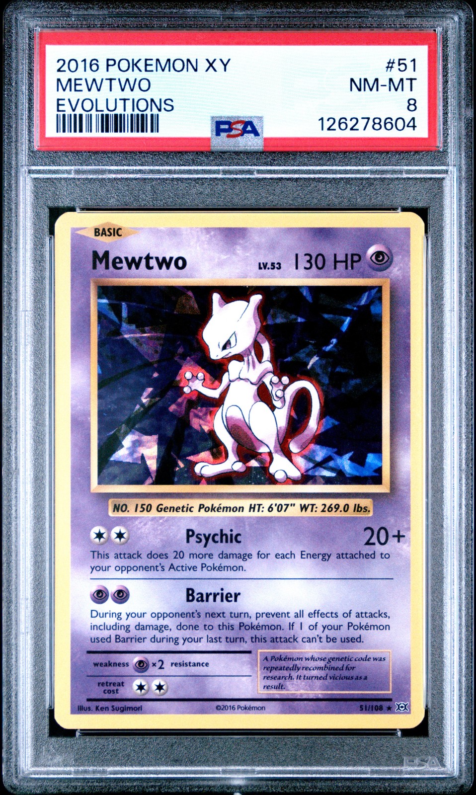 2016 POKEMON XY EVOLUTIONS #51 MEWTWO PSA 8