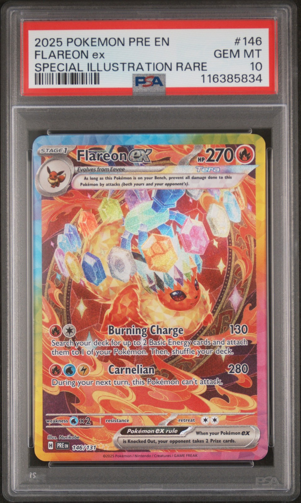 2025 POKEMON PRE EN-PRISMATIC EVOLUTIONS #146 FLAREON EX PSA 10