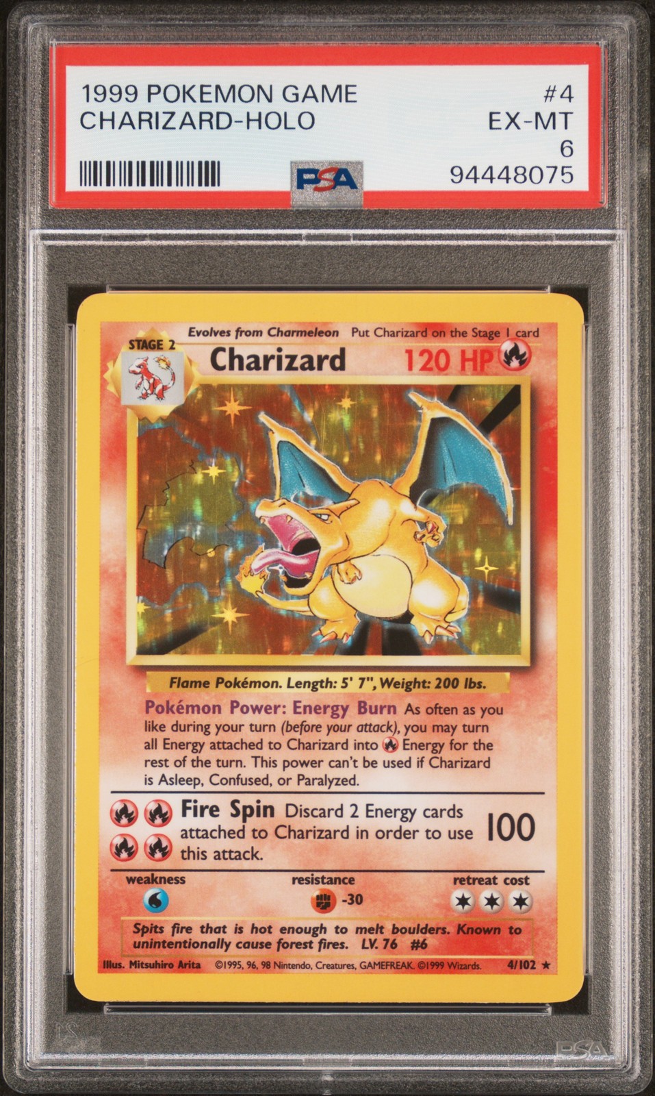 1999 POKEMON GAME #4 CHARIZARD-HOLO PSA 6