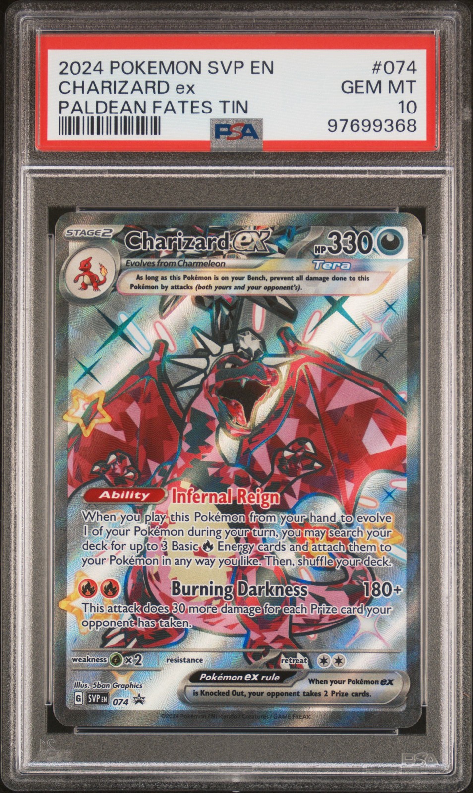 2024 POKEMON SVP EN-SV BLACK STAR PROMO PALDEAN FATES TIN CHARIZARD EX PSA 10