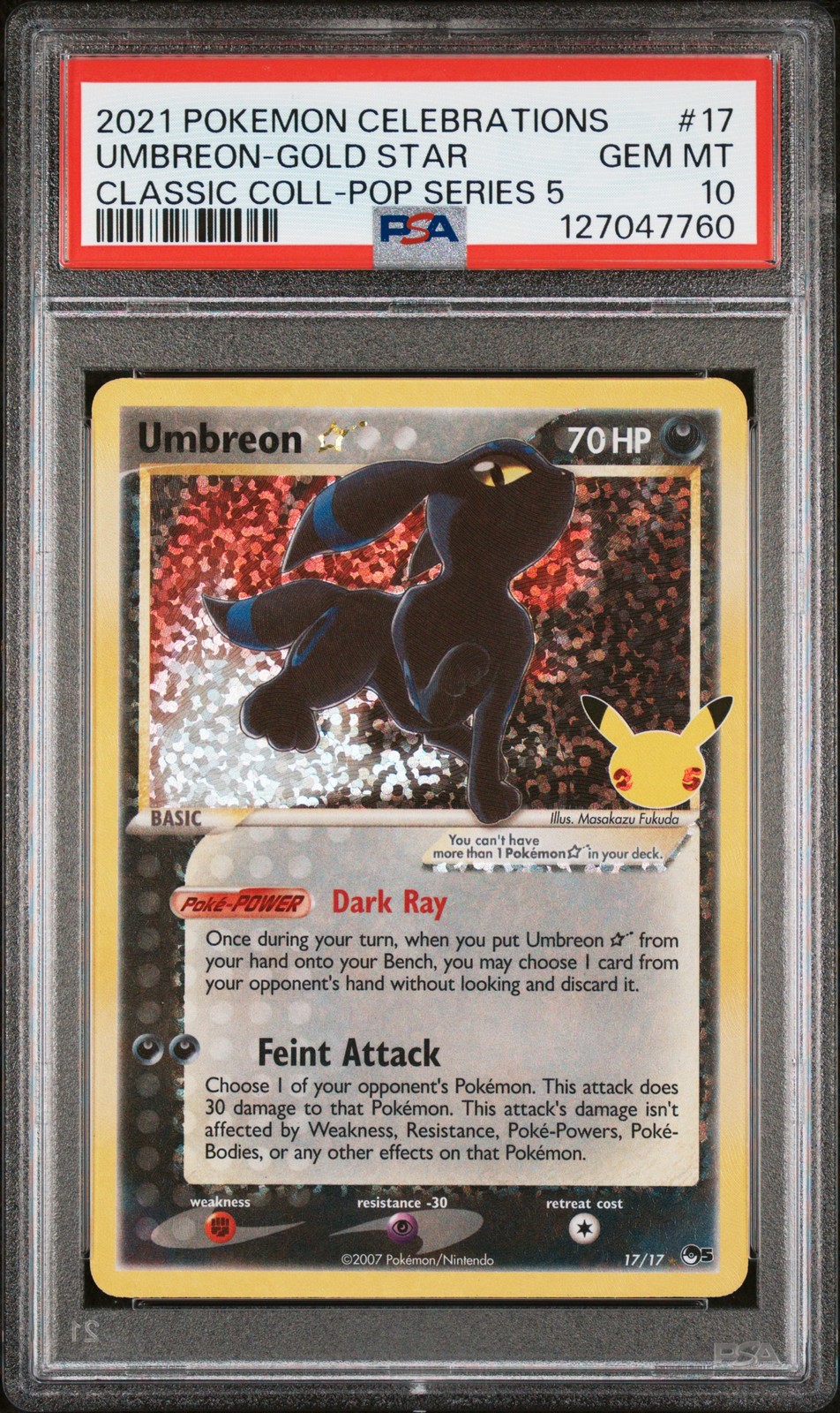 2021 POKEMON CELEBRATIONS CLASSIC COLL #17 UMBREON-GOLD STAR PSA 10