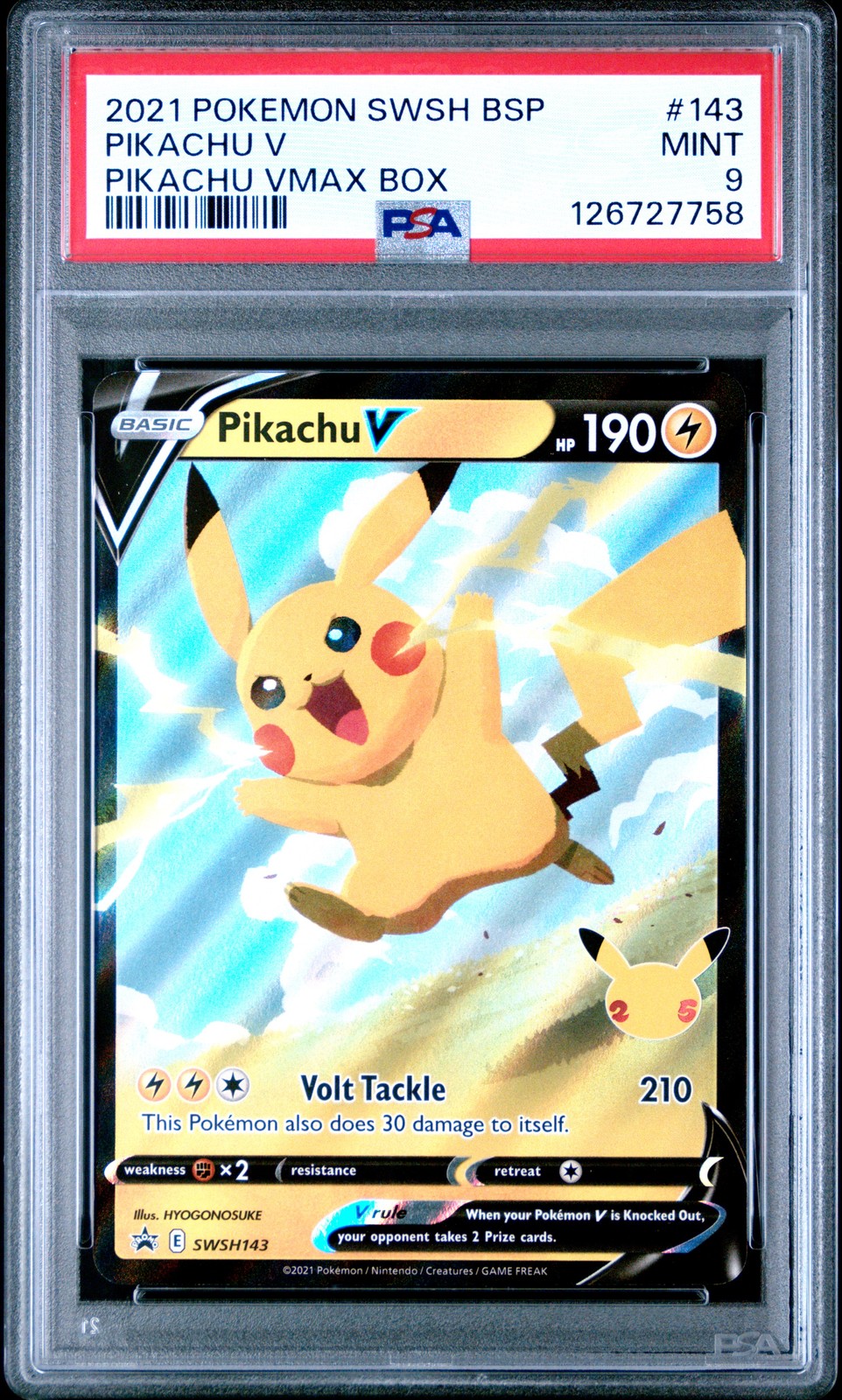 2021 POKEMON SWSH BLACK STAR PROMO PIKACHU VMAX BOX #143 PIKACHU V PSA 9