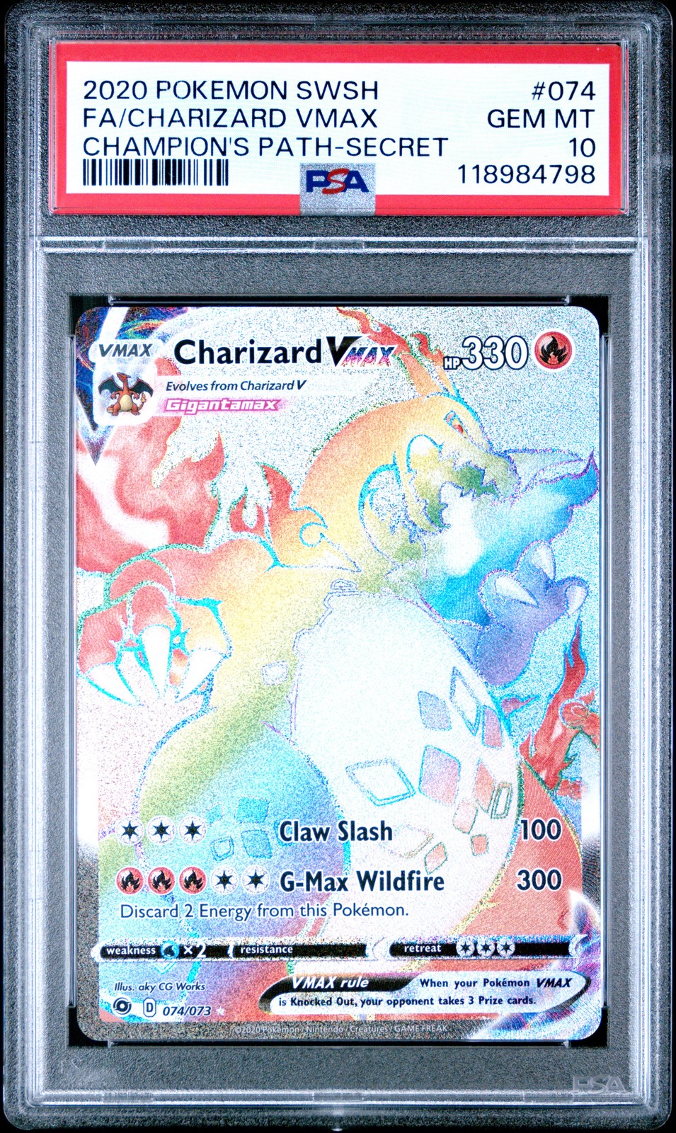 2020 POKEMON SWORD & SHIELD CHAMP'S PATH SECRET FULL ART/CHARIZARD VMAX PSA 10