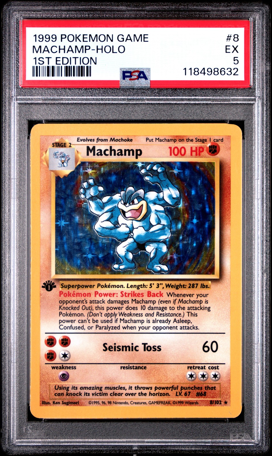 1999 POKEMON GAME 1ST ED #8 MACHAMP-HOLO PSA 5