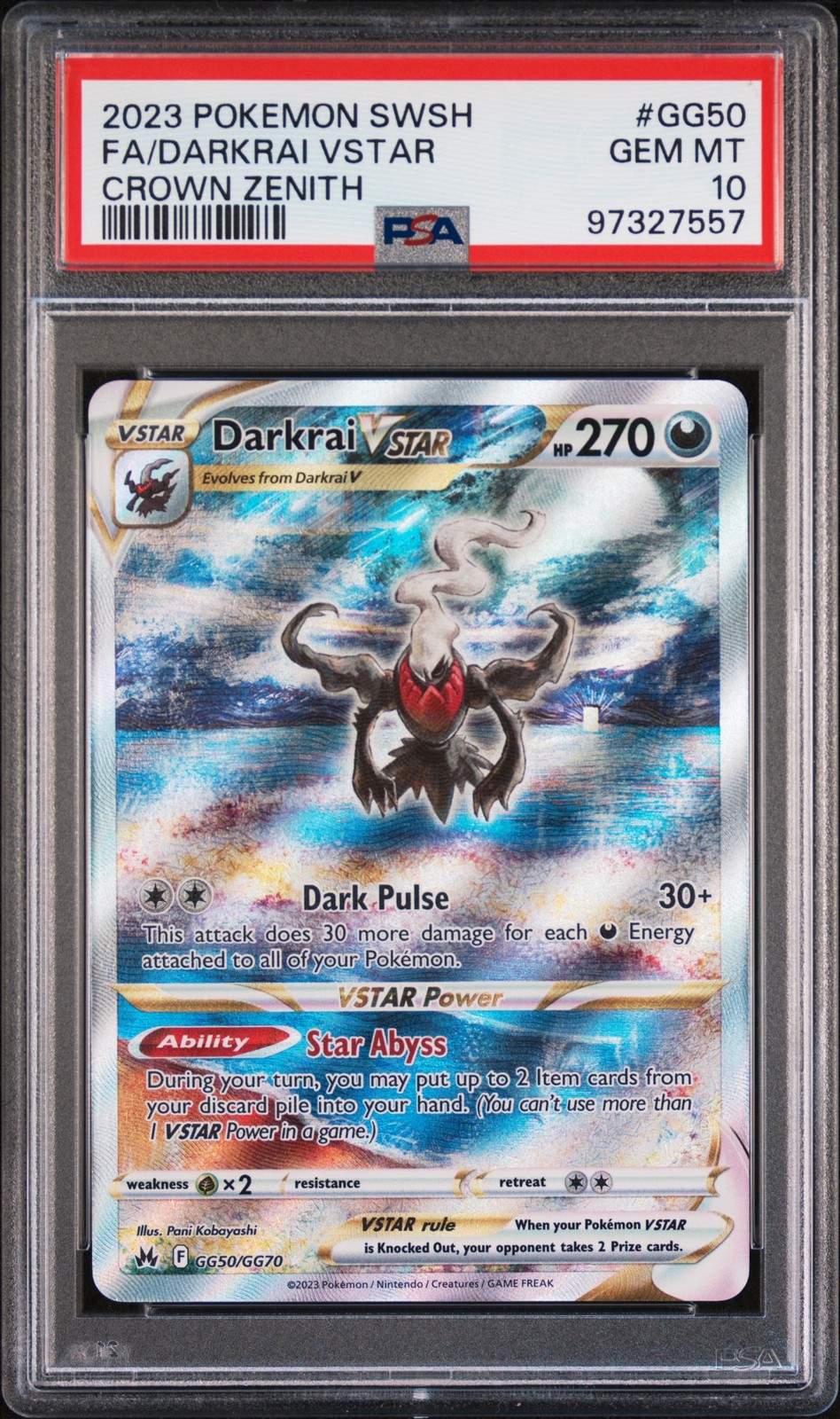 2023 POKEMON SWORD & SHIELD CROWN ZENITH #GG50 FULL ART/DARKRAI VSTAR PSA 10