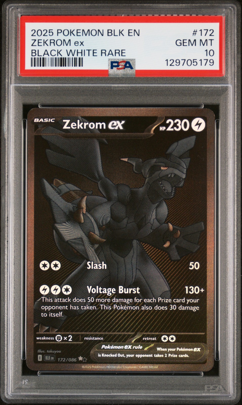 2025 POKEMON BLK EN-BLACK BOLT BLACK WHITE RARE #172 ZEKROM EX PSA 10