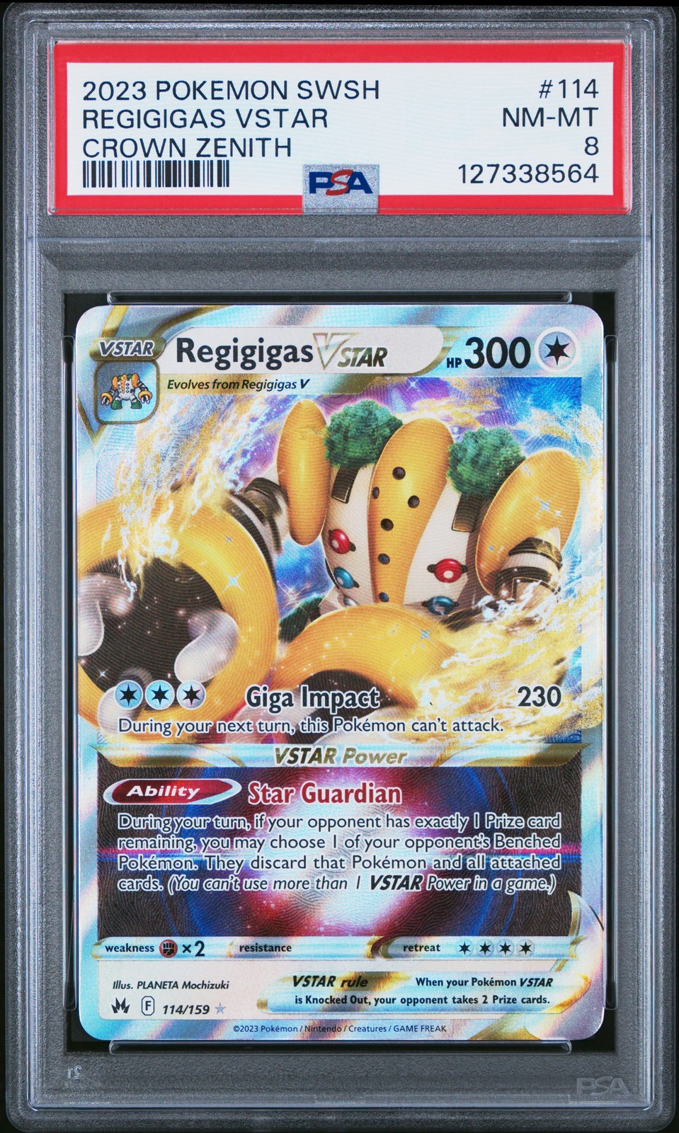 2023 POKEMON SWORD & SHIELD CROWN ZENITH #114 REGIGIGAS VSTAR PSA 8