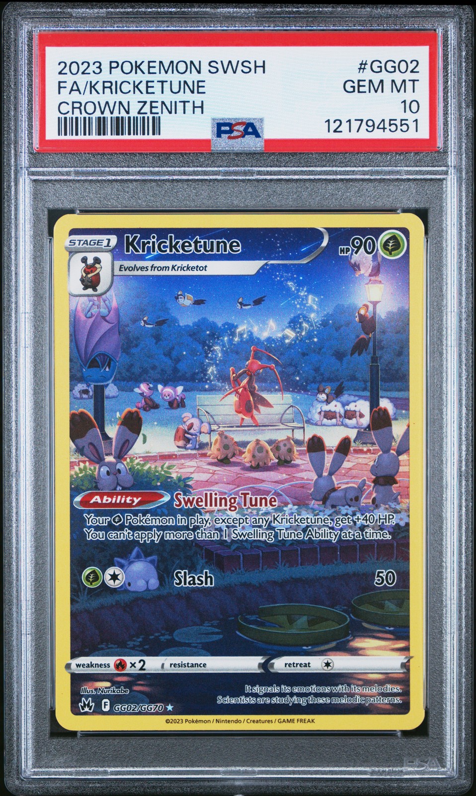 2023 POKEMON SWORD & SHIELD CROWN ZENITH #GG02 FULL ART/KRICKETUNE PSA 10