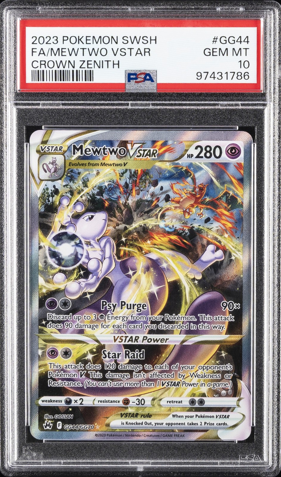 2023 POKEMON SWORD & SHIELD CROWN ZENITH #GG44 FULL ART/MEWTWO VSTAR PSA 10