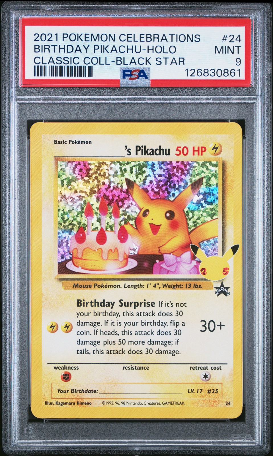2021 POKEMON CELEBRATIONS CLASSIC COLL #24 BIRTHDAY PIKACHU-HOLO PSA 9