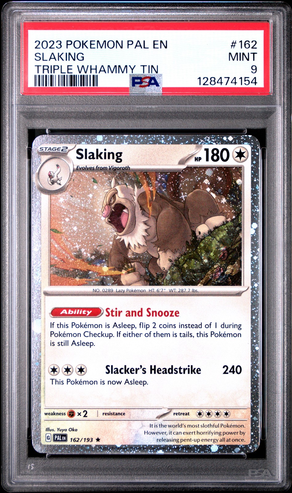 2023 POKEMON PAL EN-PALDEA EVOLVED TRIPLE WHAMMY TIN #162 SLAKING PSA 9
