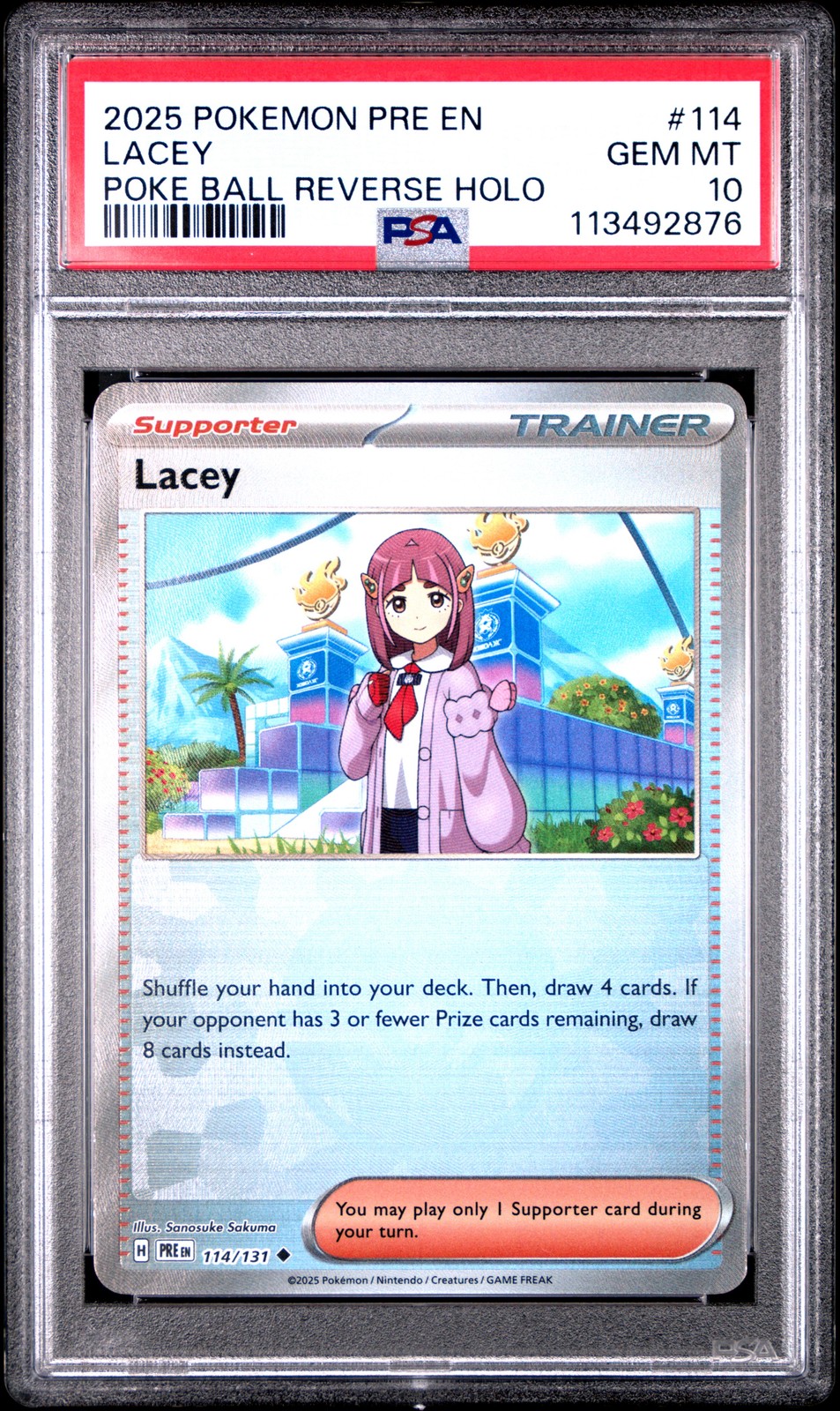 2025 POKEMON PRE EN-PRISMATIC EVOLUTIONS POKE BALL REVERSE HOLO LACEY PSA 10