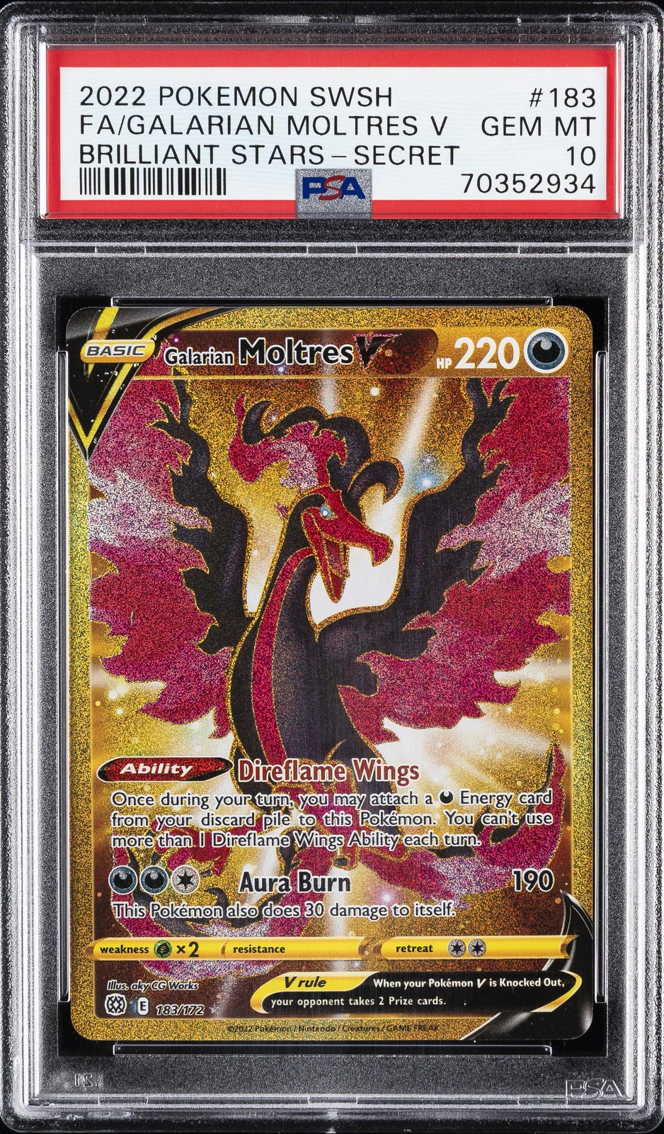 2022 POKEMON SWORD & SHIELD BRILLIANT STARS FULL ART/GALARIAN MOLTRES V PSA 10
