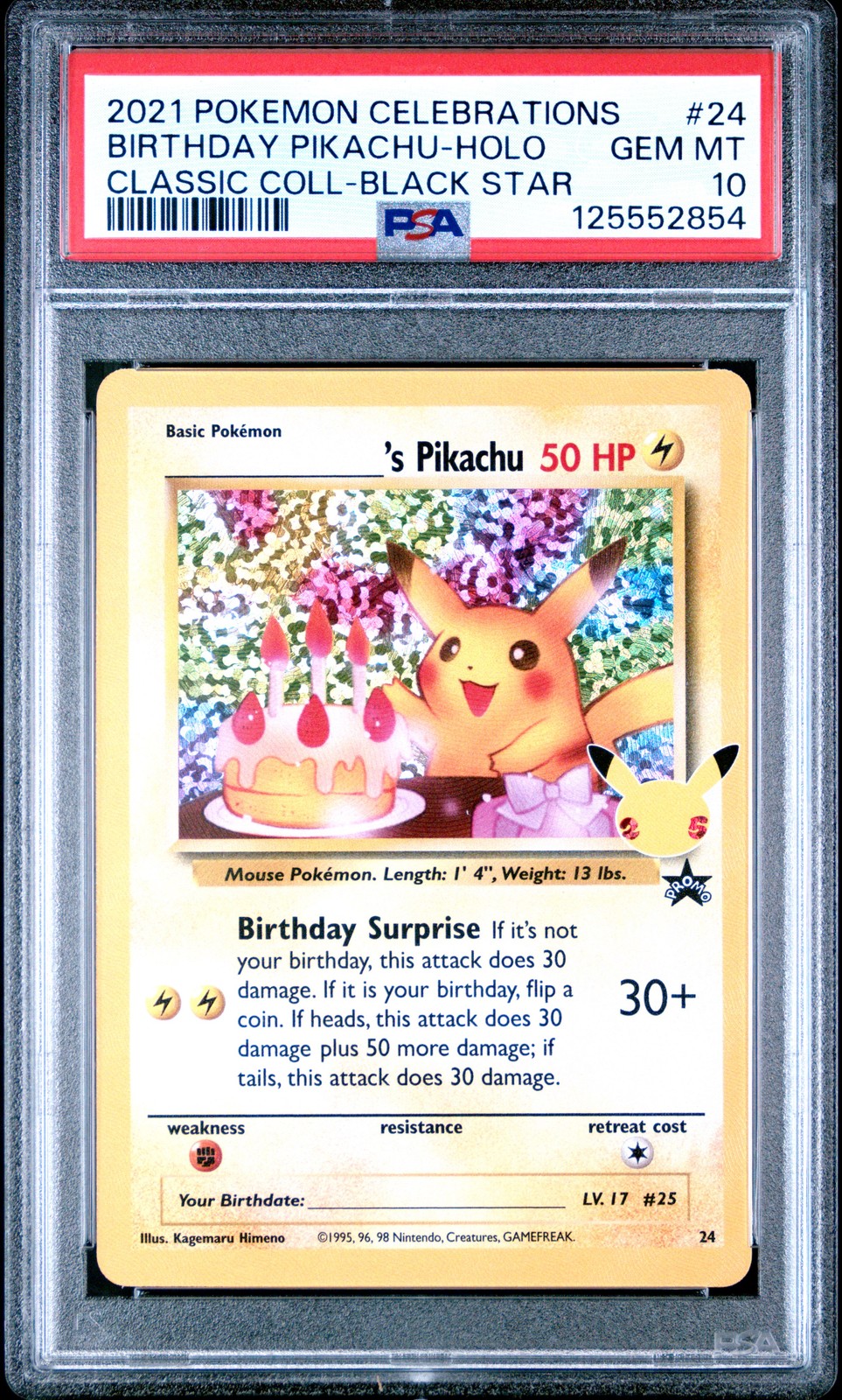 2021 POKEMON CELEBRATIONS CLASSIC COLL #24 BIRTHDAY PIKACHU-HOLO PSA 10
