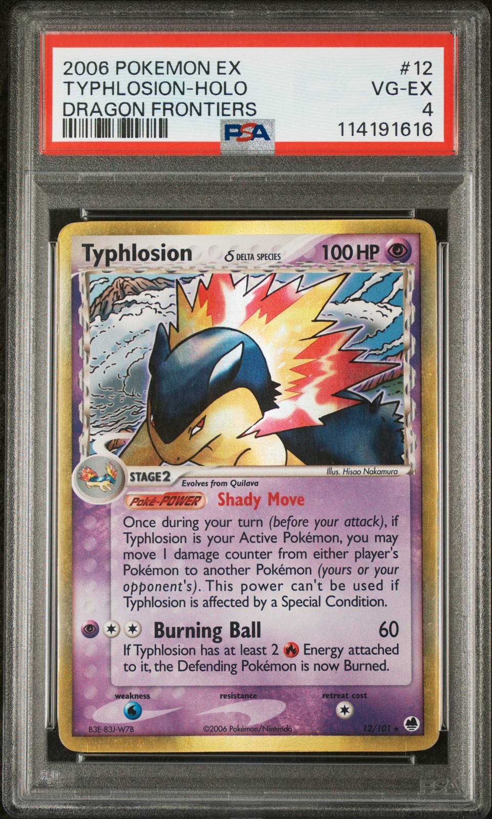 2006 POKEMON EX DRAGON FRONTIERS #12 TYPHLOSION-HOLO PSA 4