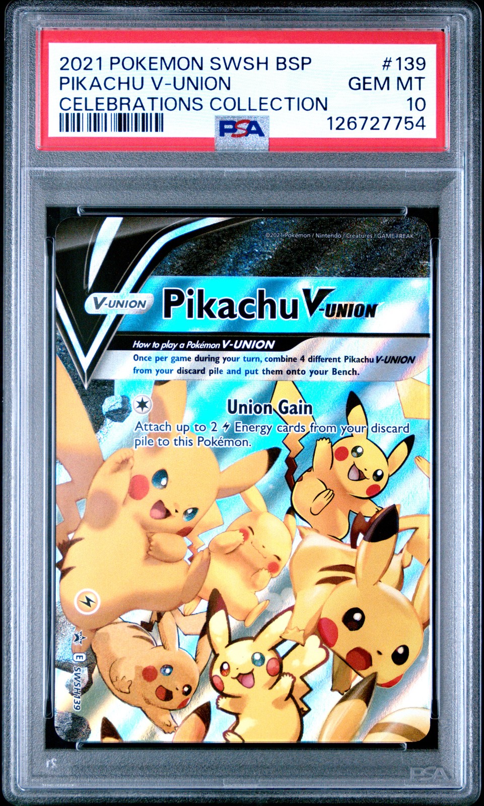 2021 POKEMON SWSH BLACK STAR PROMO CELEBRATIONS COLL #139 PIKACHU V-UNION PSA 10