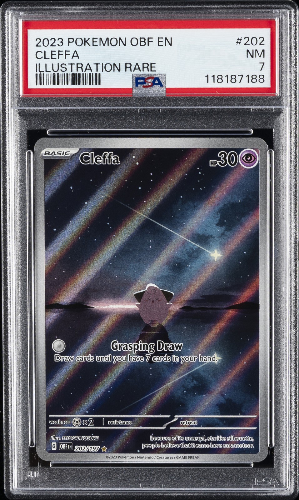 2023 POKEMON OBF EN-OBSIDIAN FLAMES ILLUSTRATION RARE #202 CLEFFA PSA 7