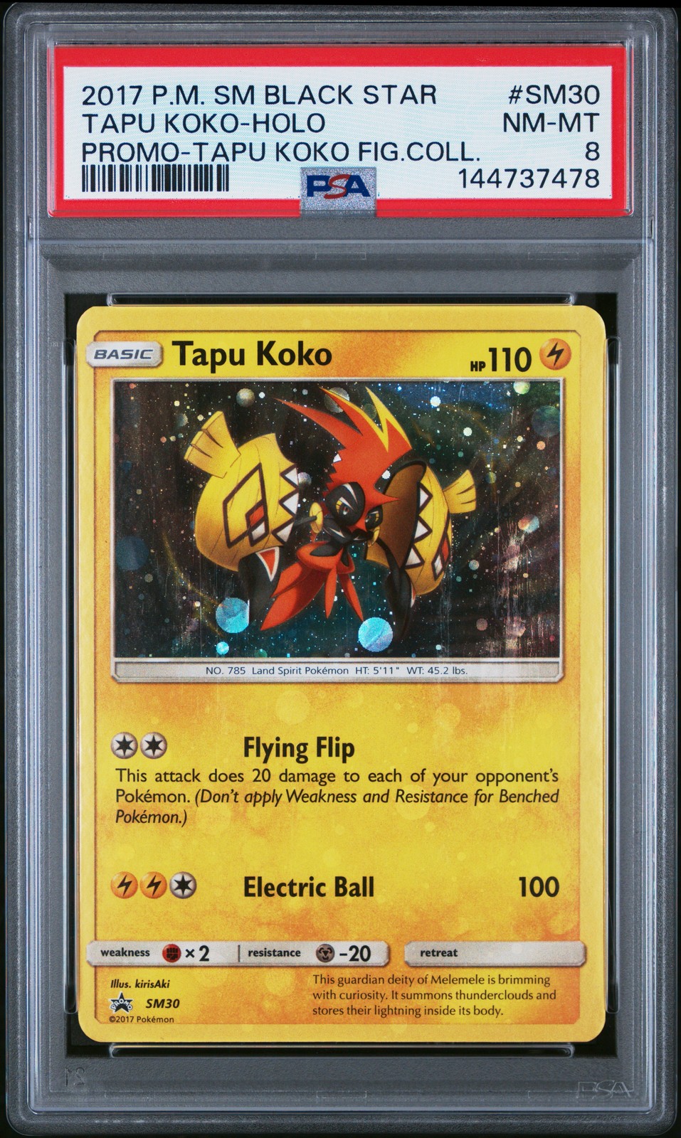2017 POKEMON SM BLACK STAR PROMO TAPU KOKO FIGURE COLL TAPU KOKO-HOLO PSA 8