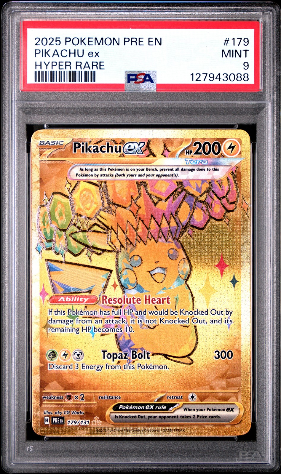 2025 POKEMON PRE EN-PRISMATIC EVOLUTIONS HYPER RARE #179 PIKACHU EX PSA 9