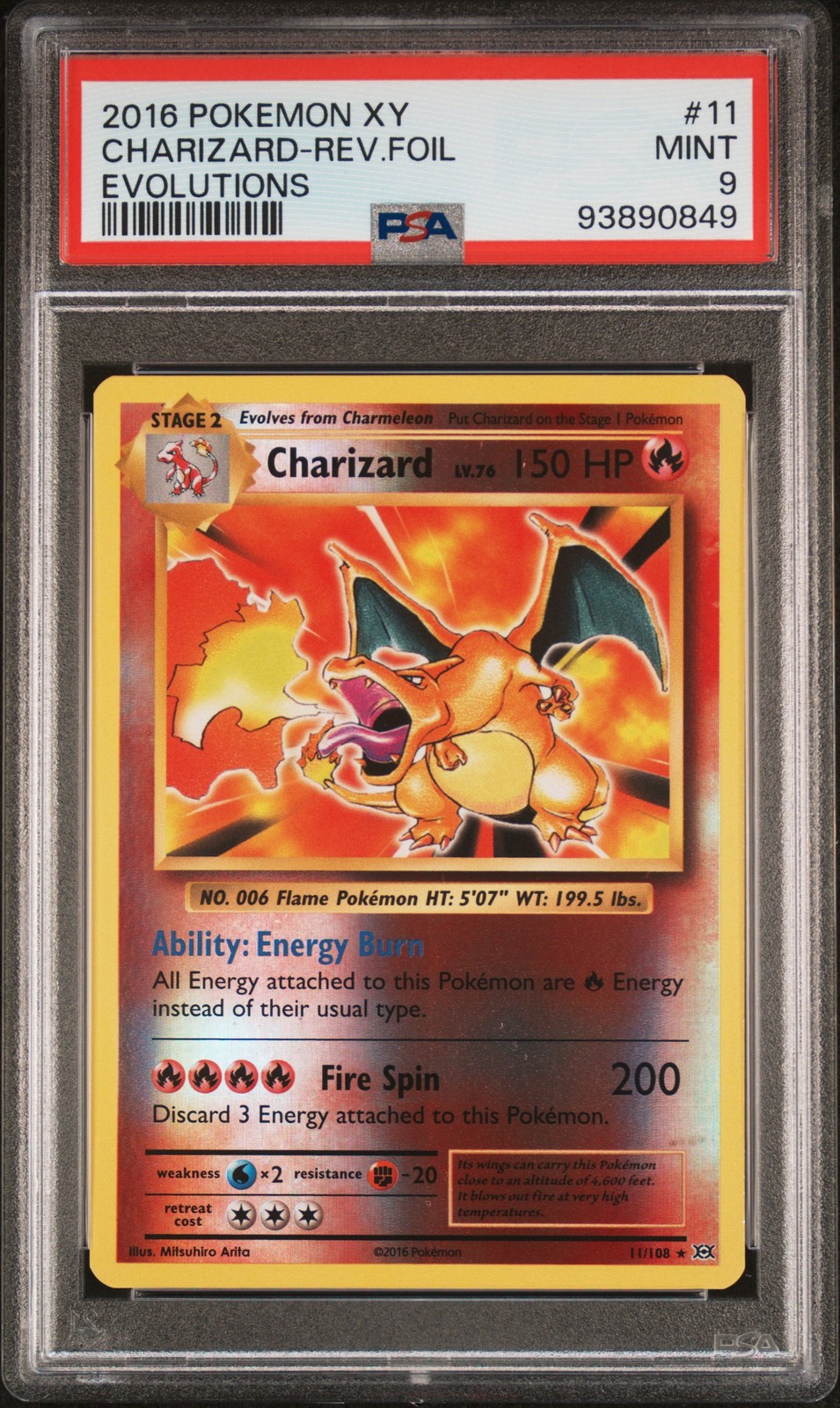 2016 POKEMON XY EVOLUTIONS #11 CHARIZARD-REVERSE FOIL PSA 9