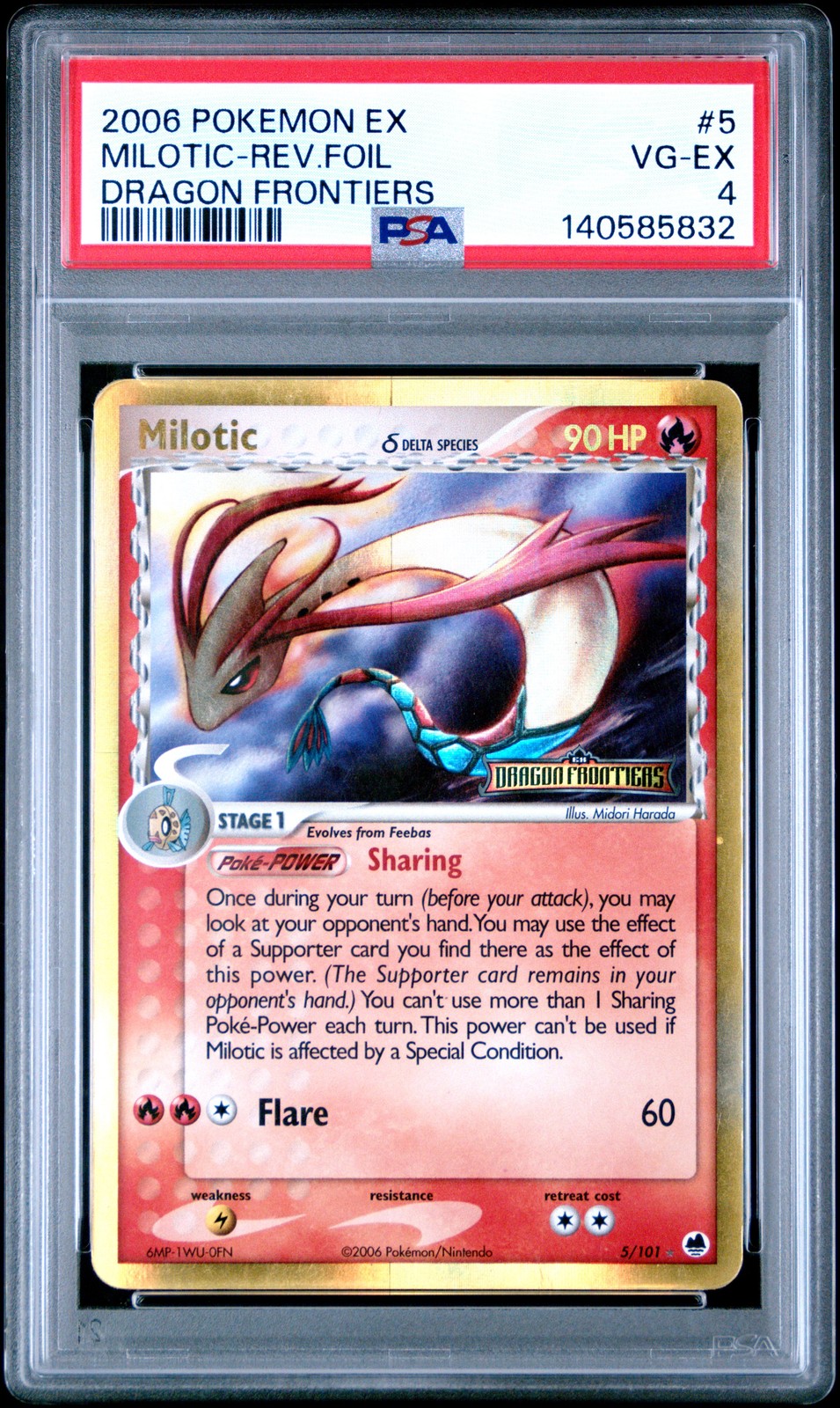 2006 POKEMON EX DRAGON FRONTIERS #5 MILOTIC-REVERSE FOIL PSA 4