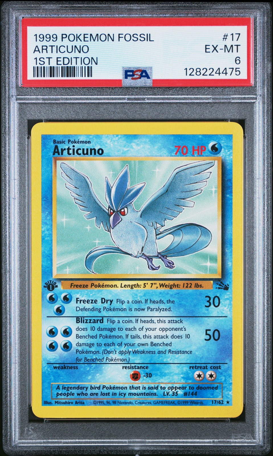 1999 POKEMON FOSSIL 1ST ED #17 ARTICUNO PSA 6