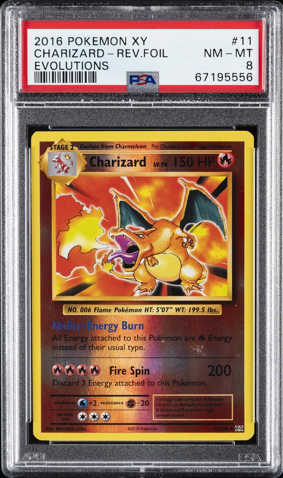 2016 POKEMON XY EVOLUTIONS #11 CHARIZARD-REVERSE FOIL PSA 8