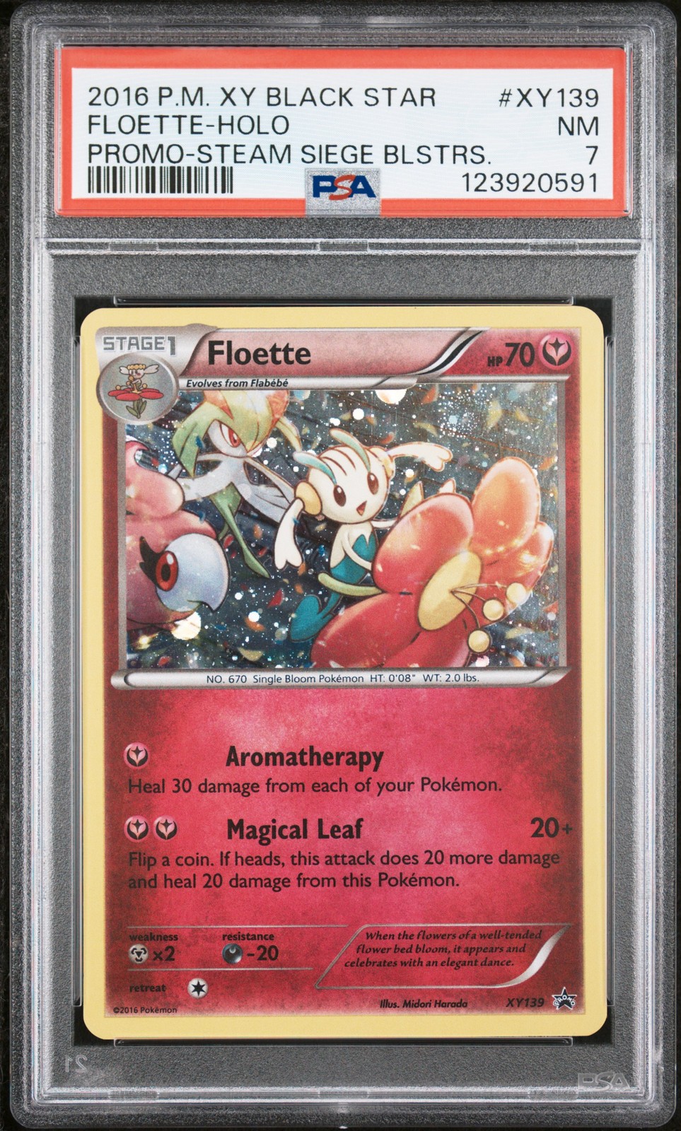 2016 POKEMON XY BLACK STAR PROMO STEAM SIEGE BLISTERS #XY139 FLOETTE-HOLO PSA 7