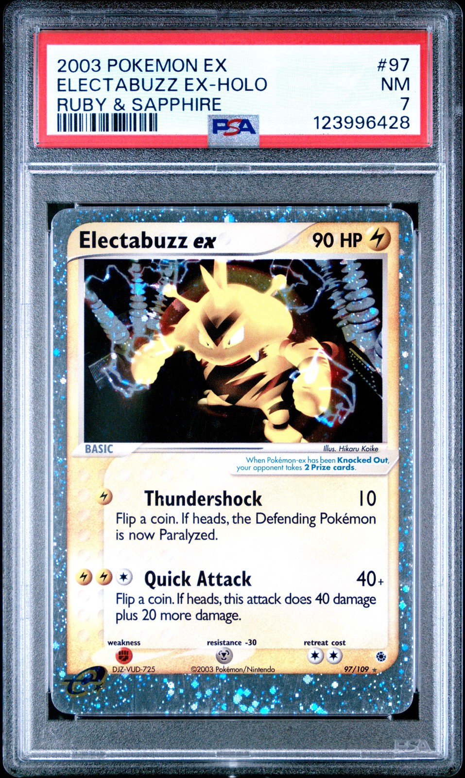 2003 POKEMON EX RUBY & SAPPHIRE #97 ELECTABUZZ EX-HOLO PSA 7