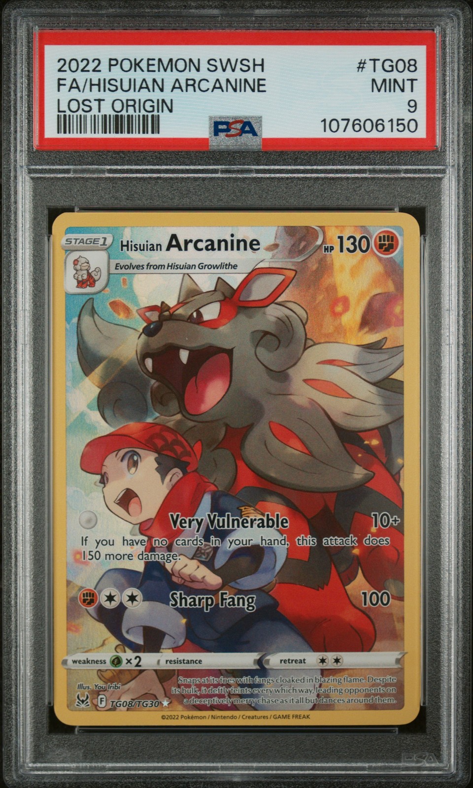 2022 POKEMON SWORD & SHIELD LOST ORIGIN #TG08 FULL ART/HISUIAN ARCANINE PSA 9